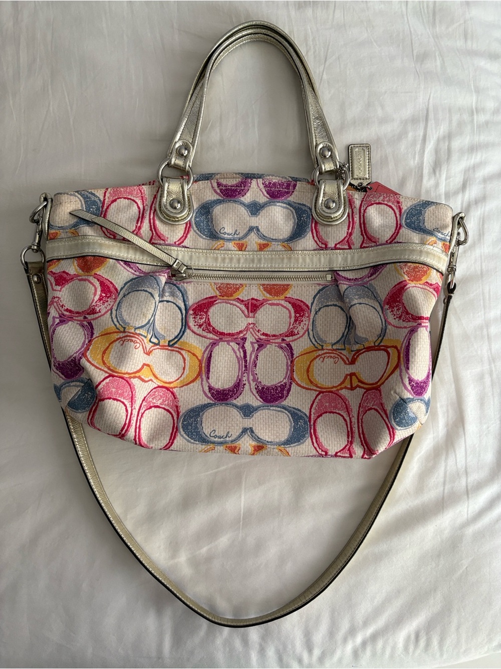 Coach Vintage Poppy Dream C Patterned Bag with Silver Hardware